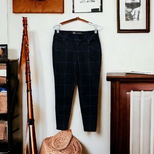 DG2 Womens Plaid Straight Leg‎ Stretch Pants Petite Small Black Office Casual